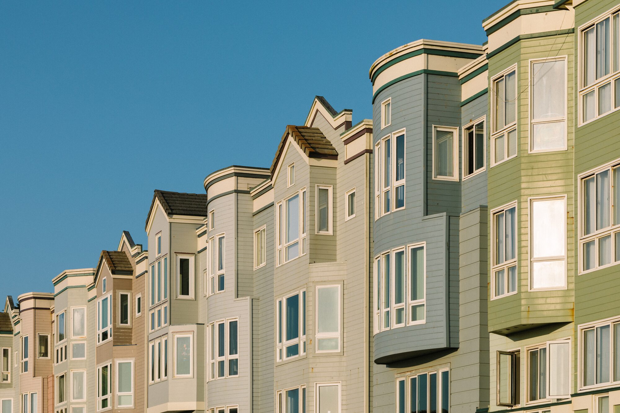 An aerial view of a multi-family housing community.